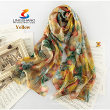 LINGSHANG neuer Art silk Schalgeschenk weiblicher langer Entwurf silk Sommer dünner Sonnenschutzart und weisedruck silk Schal
